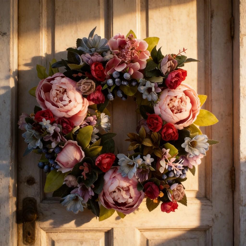 Vintage Peony Wall Decor With Silk Flowers For Home Entryway And Wall Art