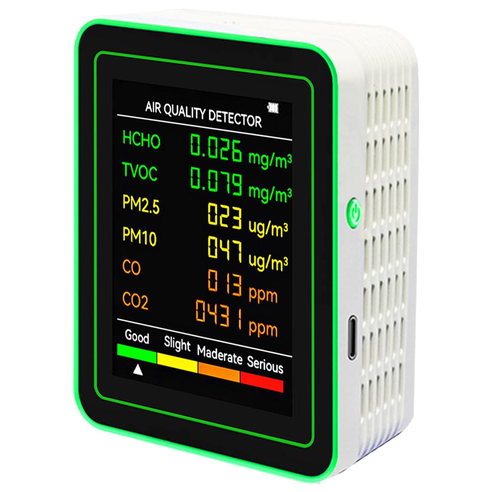 6 In 1 Air Quality Monitor Carbon Dioxide TVOC HCHO Detector Multifunctional Formaldehyde Detector Accurate CO2 Meter for Indoor