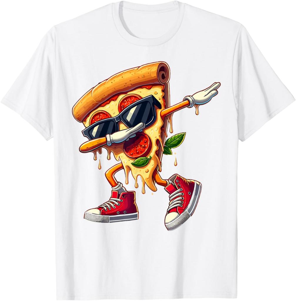 Dabbing Pizza Slice Dancing Foodie Graphic Tee Cool Casual Cotton Short Sleeve T-Shirt for Men