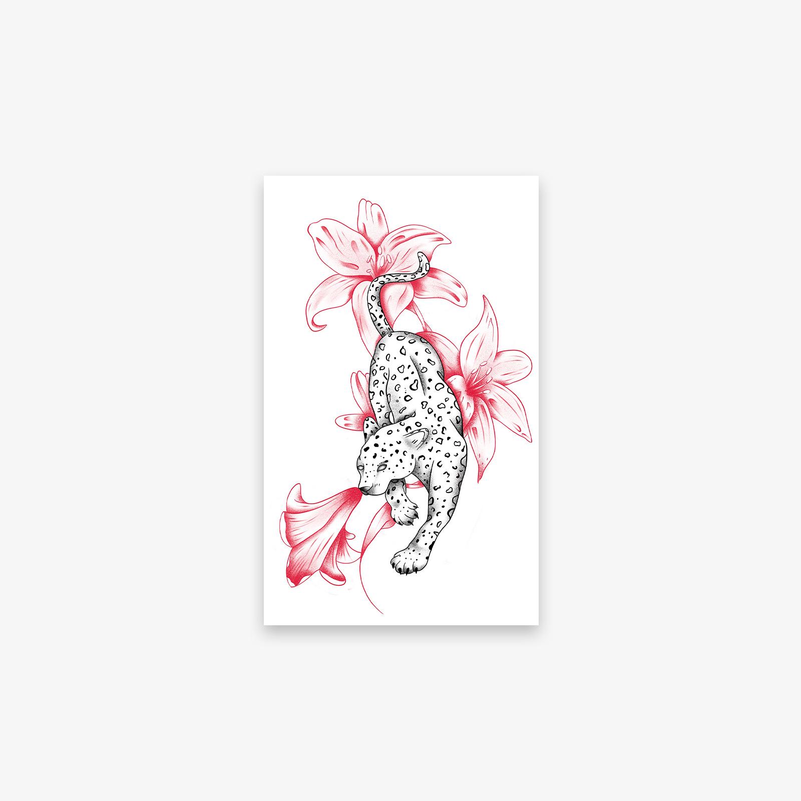 Tattoo Sticker Domineering Personality Dark Side Flower Leopard Waterproof And Long-Lasting Tattoo Sticker 11*18