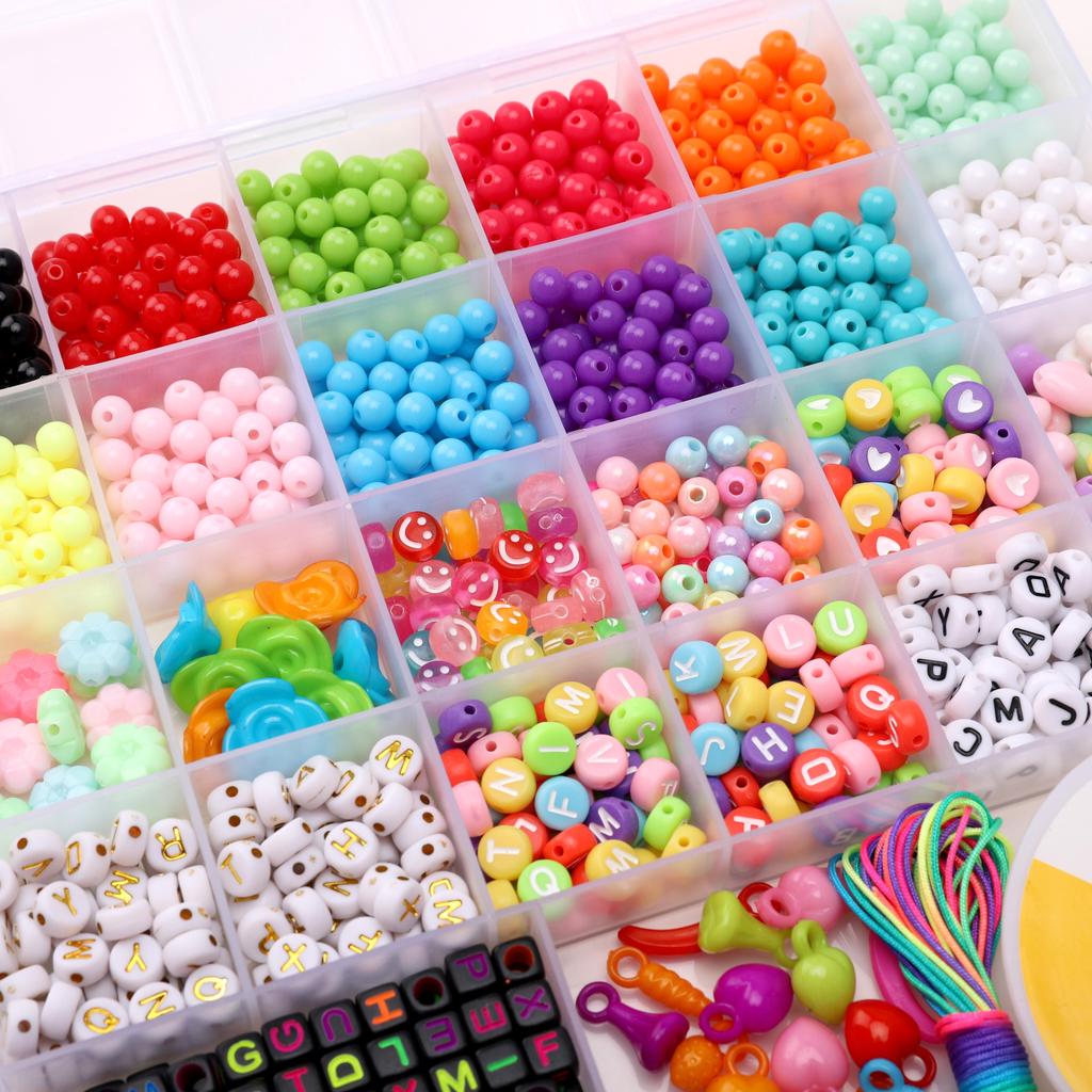 26box/bag Acrylic Letter Beads Charm Pendants Elastic Line Thread Cord For DIY Accessories Jewelry Making