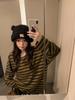 HEYGIRL Black Lazy Stripe 3.0 Korean Style Women's Autumn Loose Casual T-shirt