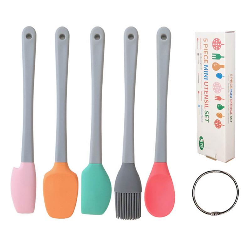 5 Pcs/set Silicone Mini  Kitchenware Kits Anti-slip Handle Colorful Heat-resistant Spatula Brush