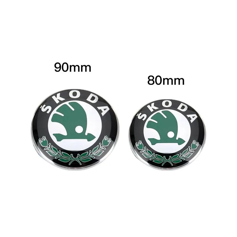 For Skoda 1Pcs Front Hood Emblem 90mm+Rear Badge 80mm Sticker For Skoda Octavia Rapid Kodiaq Karoq Fabia Kamiq Superb Derivative