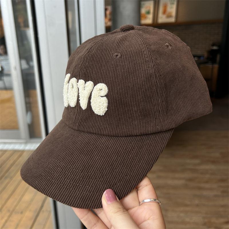 Autumn and winter new corduroy thermal cap men's LOVE embroidery couple's versatile face small baseball cap children