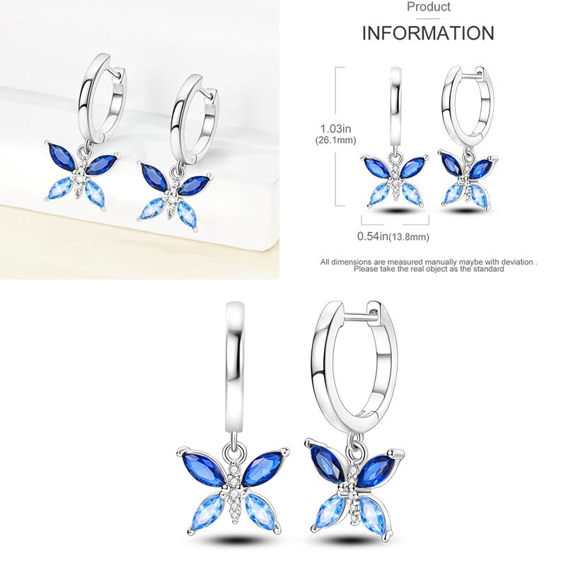 Sparkling Blue Zircon Hoop Earrings Pave U Shape Star Devil Eyes Circle S925 Drop Earring Fit Original Party Jewelry