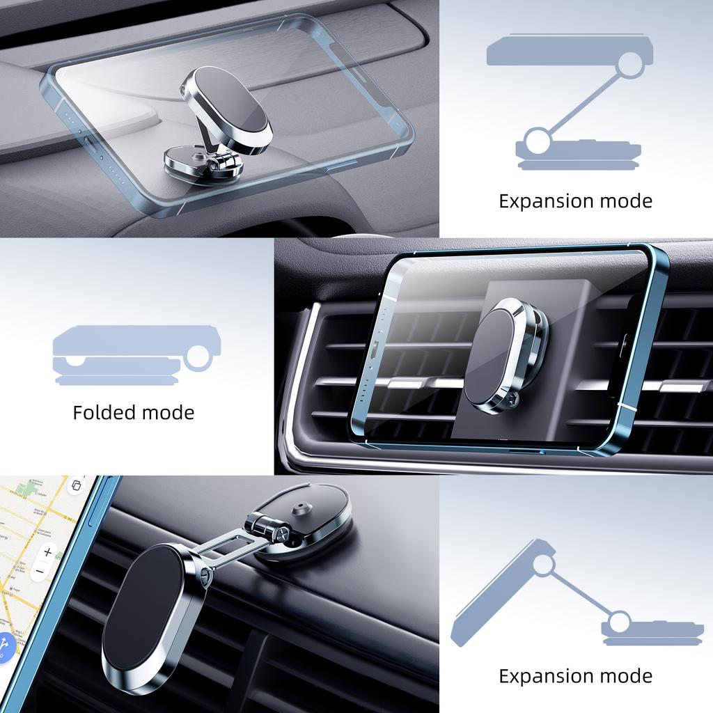 Magnetic Car Phone Holder Magnet Phone Bracket Foldable Dashboard Stand 360-degree Rotatable Navigation Holder Car