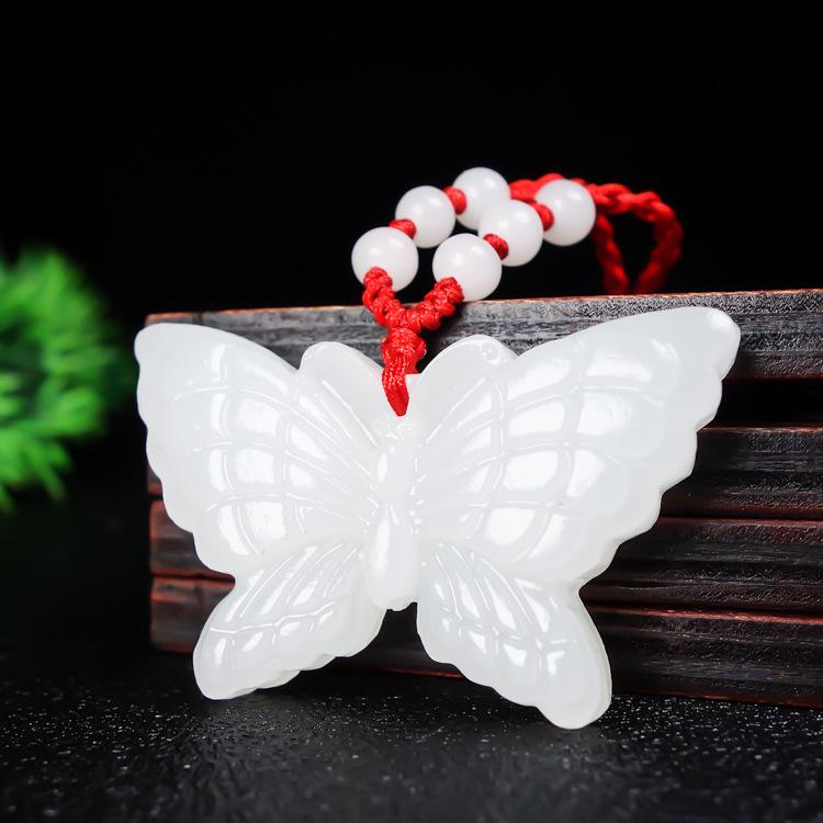 Afghan Mutton Fat White Jade Butterfly Unisex Pendant