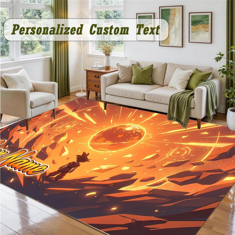 Crystal Velvet Square Rug Custom NameDragon Ball Pattern Non Slip Home Floor Decor Rug