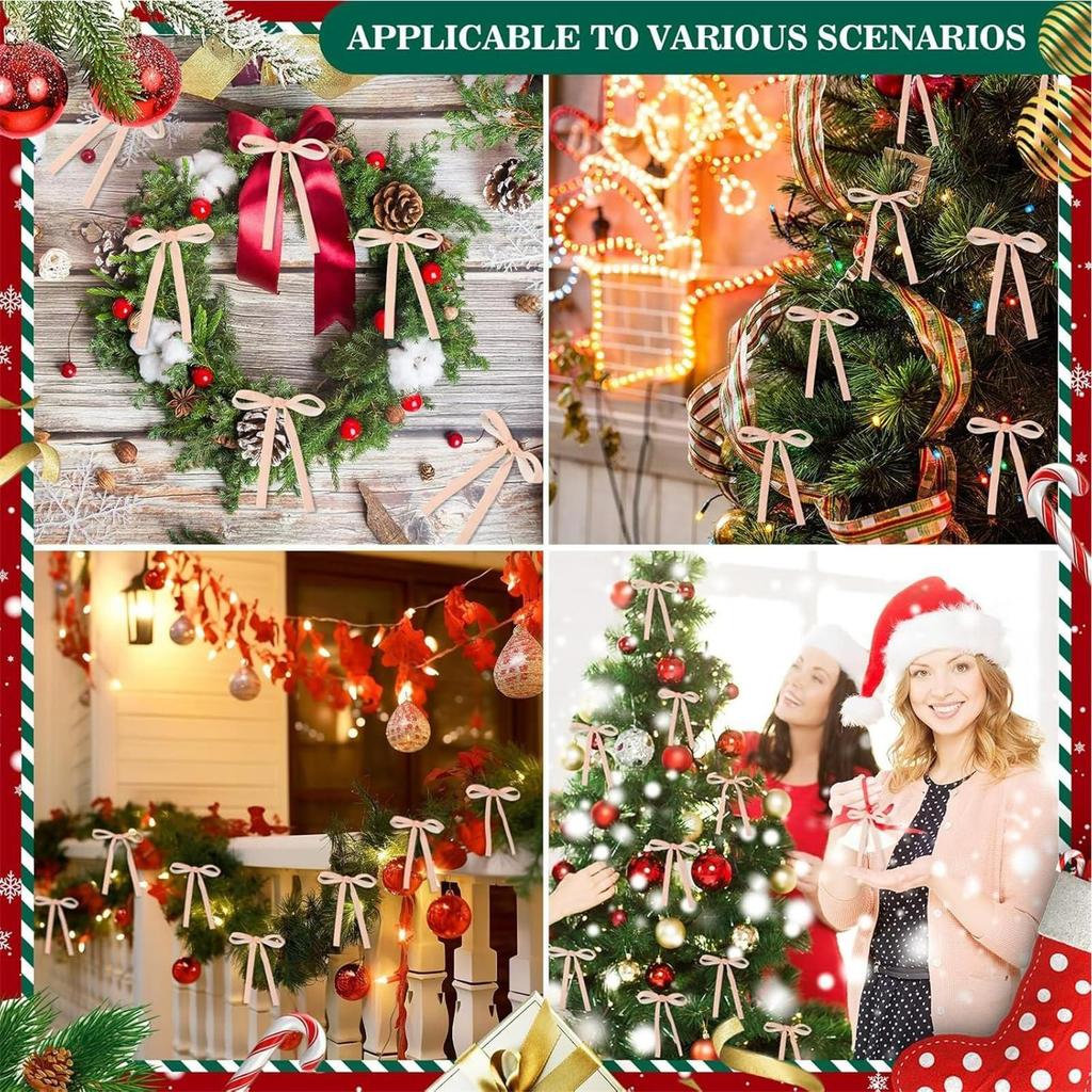 12PCS Red VelvetChristmas Bows For Christmas Tree Gift Decor Ribbon Bows Rustic Ribbon Garland Gift Decoration