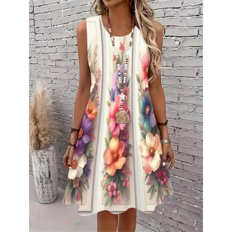 Summer Ladies 3D Printed Sleeveless Dress Fashion Versatile Breathable Trend Casual