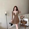 Sexy velvet pendulum dress new long-sleeved deep v-neck a-word skirt soft overalls dress