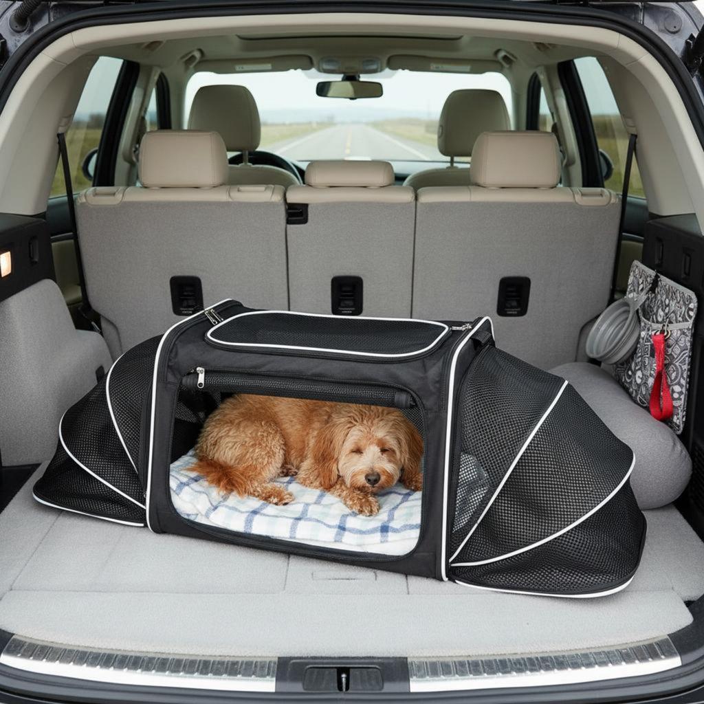 Portable Feline Travel Bag Multi-Entry Expandable Pet Carrier Mesh Pet Travel Carrier Easy to Clean Included Tether for Outdoor