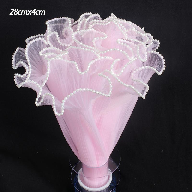 petite28X400cm Flower Wrapping Paper Pearl Packaging Material Supplies Wave Yarn Lace Mesh Florist Bouquet Party Valentine Gift