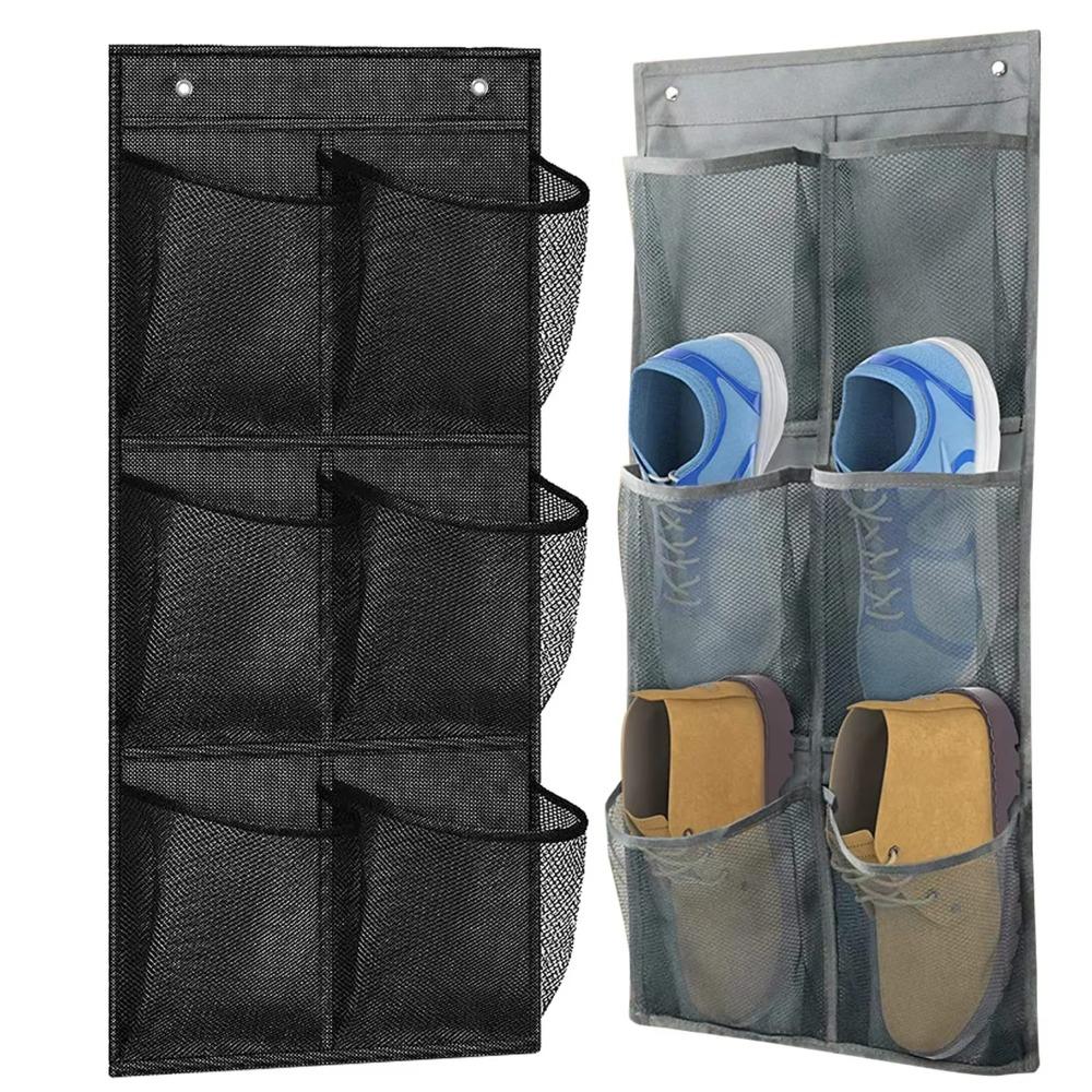 Wall-Mounted Storage Bag 6 Grids Clear Pockets Mesh Closet Shoe Holder Space Saving Non-woven Fabric