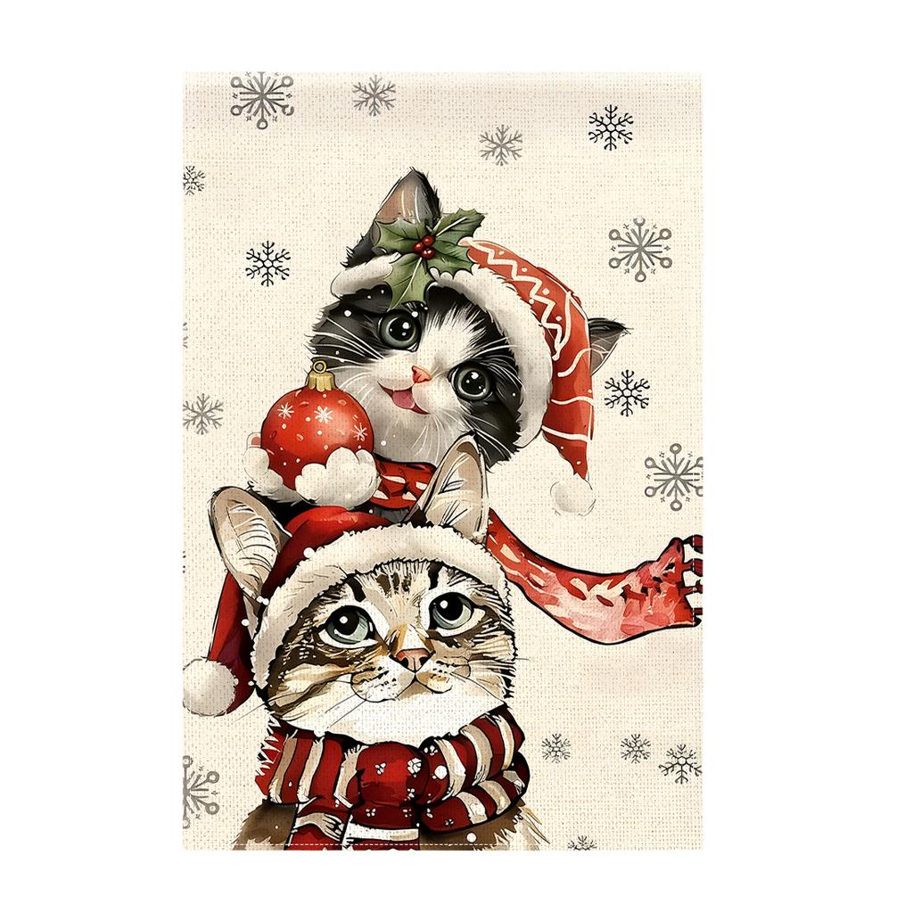 Christmas catGarden Flag 12x18 Inch Double Sided for Courtyard Outdoor Welcome Flag Decoration (Excluding flagpole)
