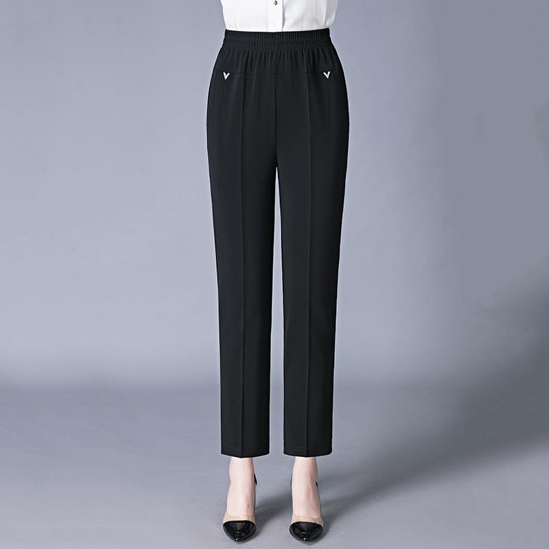 Summer Women's Pants Middle-aged and Elderly Women's Pants Elastic High Waist Loose Grandmother Cropped Pants