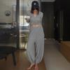 Lazy Style Two Piece Set 2026 Spring Summer Henley Neck Crop Top Jogger Pants Tracksuit for Women