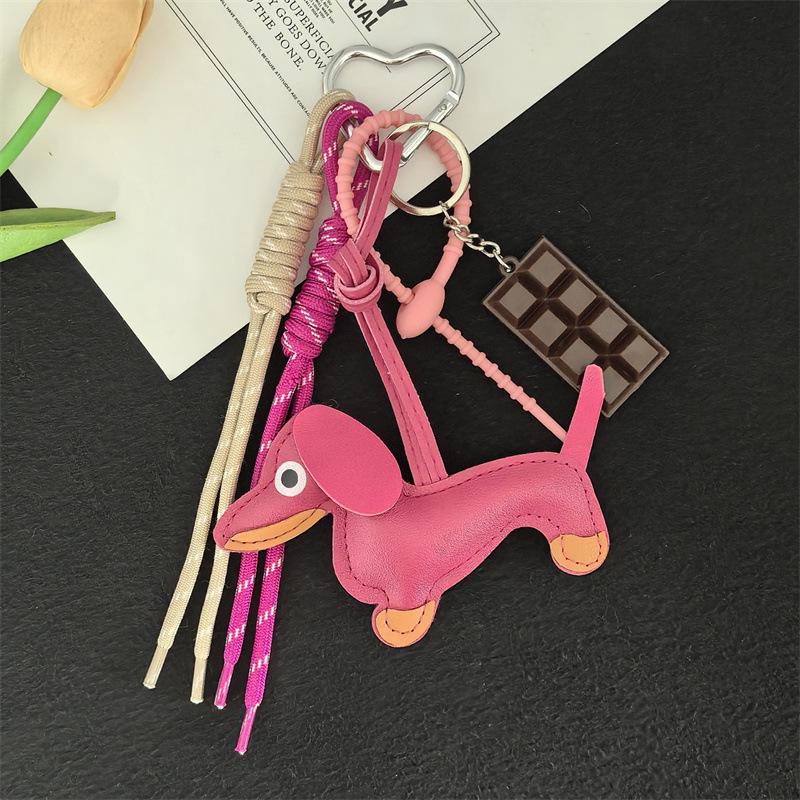 Sausage Dog Keychain with Woven Rope Chocolate Bag Charm розы красного