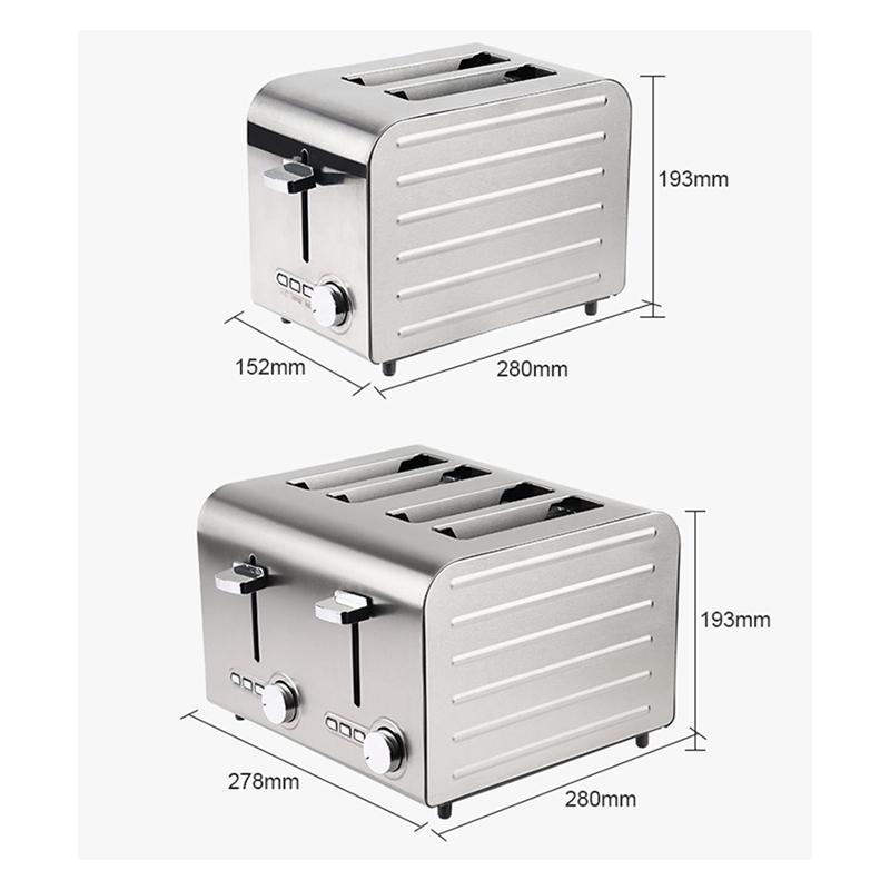 Prăjitor de pâine cu oprire automată - Fante extra-late și tavă de firimituri rabatabilă detașabilă cu buton de anulare, priză UE