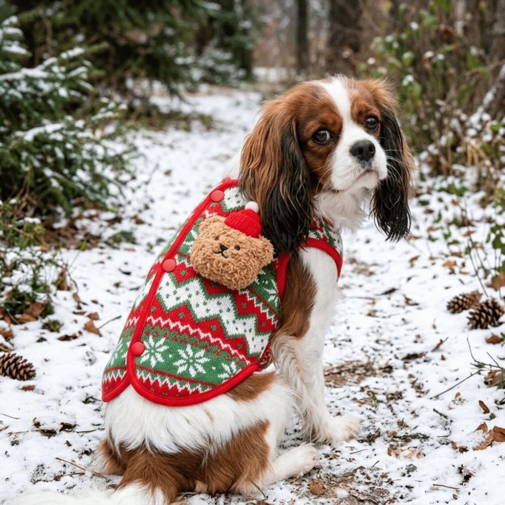 3D Bear Design Christmas Pet Knitted Vest Thickened Warm Dog Vest Jacket Winter Dog Coat Cat Dog