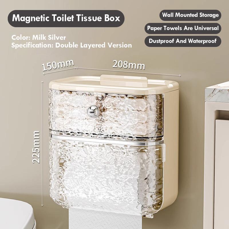 Bathroom Tissue Box Wall Mounted Non Perforated Magnetic Suction Cover Tissue Box Storage Rack Water Ripple Storage Box