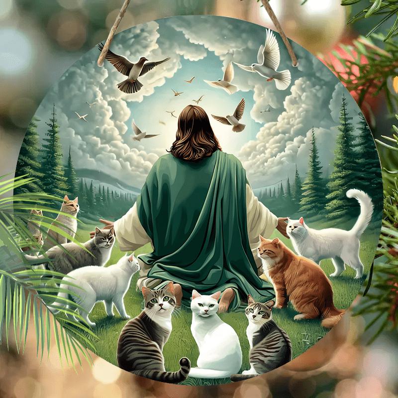 5 pezzi Segno in legno Gesù, Gatto e Colomba della Pace - Arte da parete 2D per la decorazione di casa e giardino, Perfetto per Natale e tutte le stagioni, Decorazione natalizia