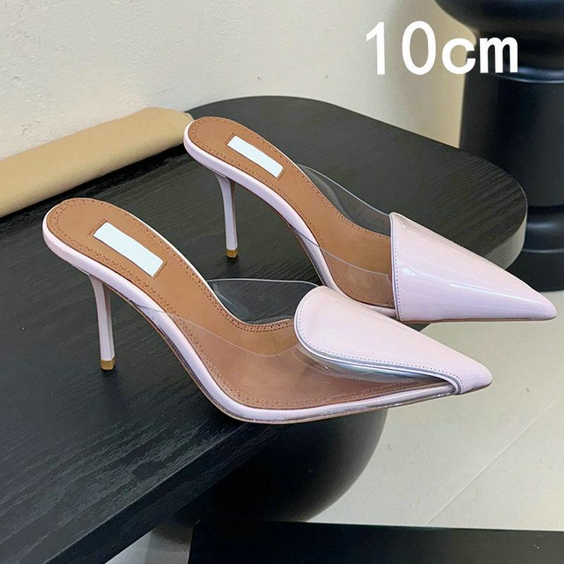 Fashion 2025 New Style Patent Leather Pvc Heart-Shaped Pointed-Toe Thin Heel Half-Slippers High Heel Sandals For Women'S Summer