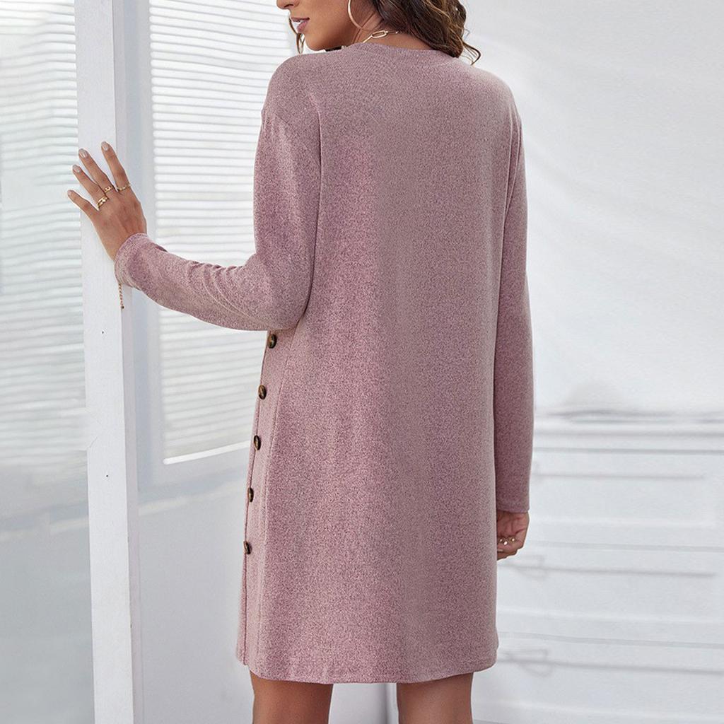 Dámské šaty pro volný čas s kulatým výstřihem a volným dlouhým rukávem