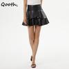 Elegant Women A Line Irregular PU Pleated Skirt Slim Mini Length Zipper Waist Casual Skirt QT2740