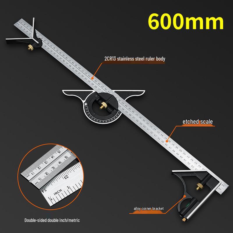 1m Stainless Steel & Aluminum Alloy Ruler, 50cm Measuring Tool, 15/20/30 Thickened Steel Plate, Straight Square Design