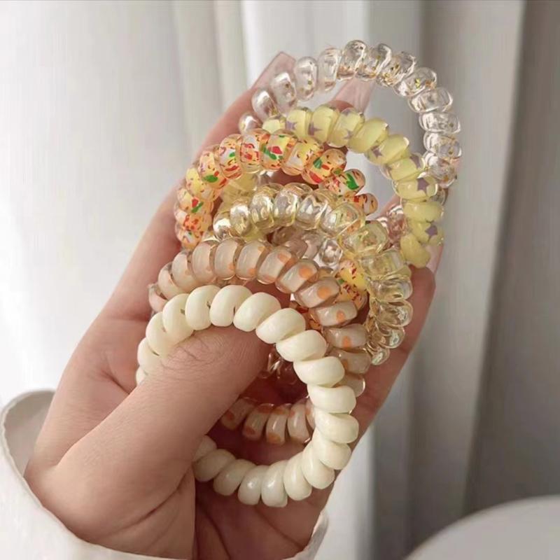 6 Stück/Set Damenmode Telefonkabel Elastisches Haarband Bunt Bedruckt Spiralkabel Gummiband Haargummis Haaraccessoires Geschenk