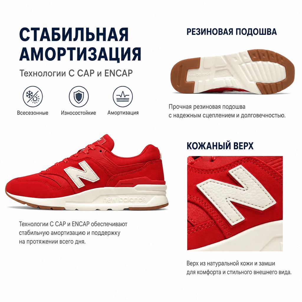 New Balance Nb 997 Comfortable Versatile Leather Shock Absorbing Durable Breathable Low Top Casual Running Shoes Unisex Sneaker Red CM997HDC