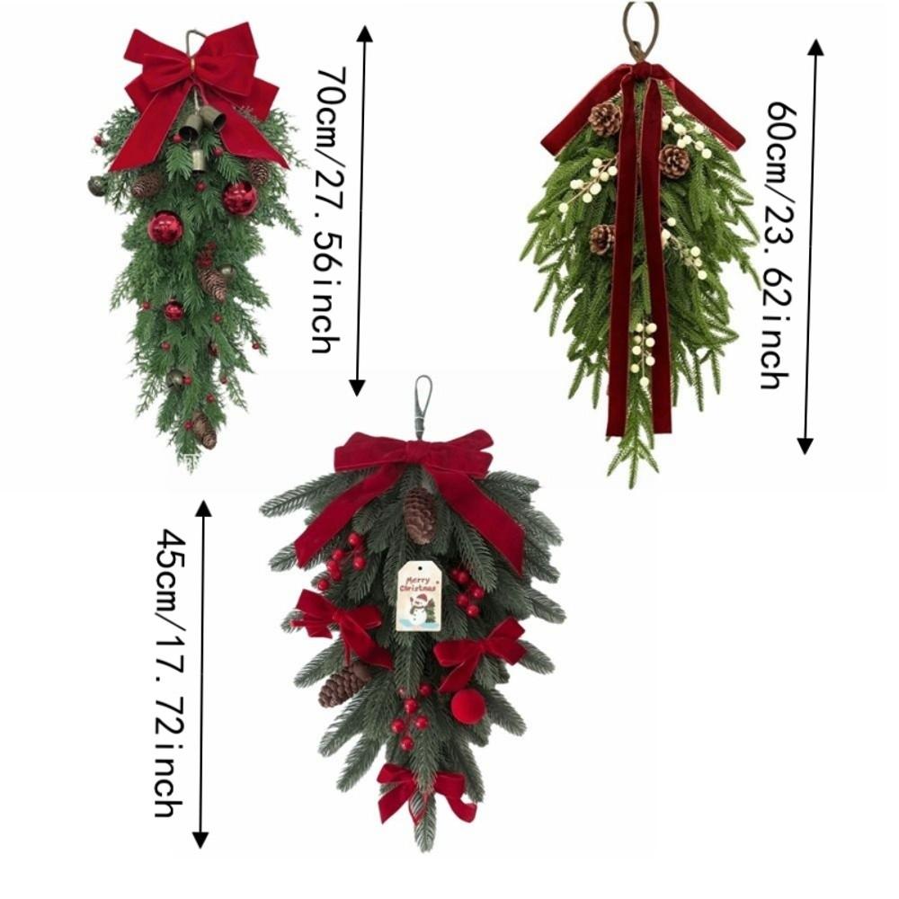 Teardrop Shape Christmas Swag Flexible Bendable With Bells Artificial Pine Garland With Pine Cones With Bowknot Teardrop Wreath