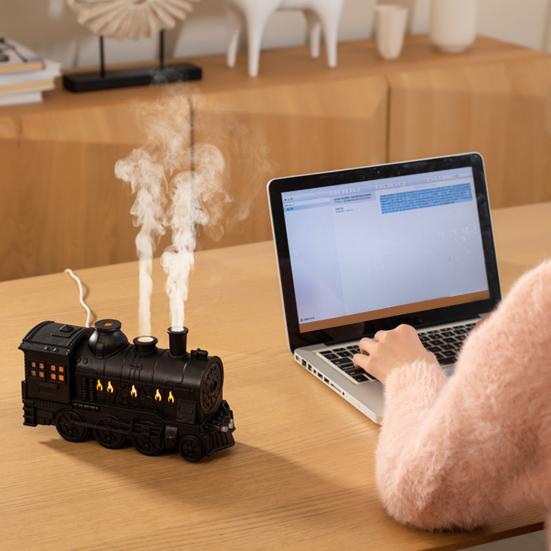 Large Capacity Mist Maker for Sleep Vintage Steam Train Aroma Diffuser, 300ml Ultrasonic Cool Humidifier with Dual Decorative Air Christmas