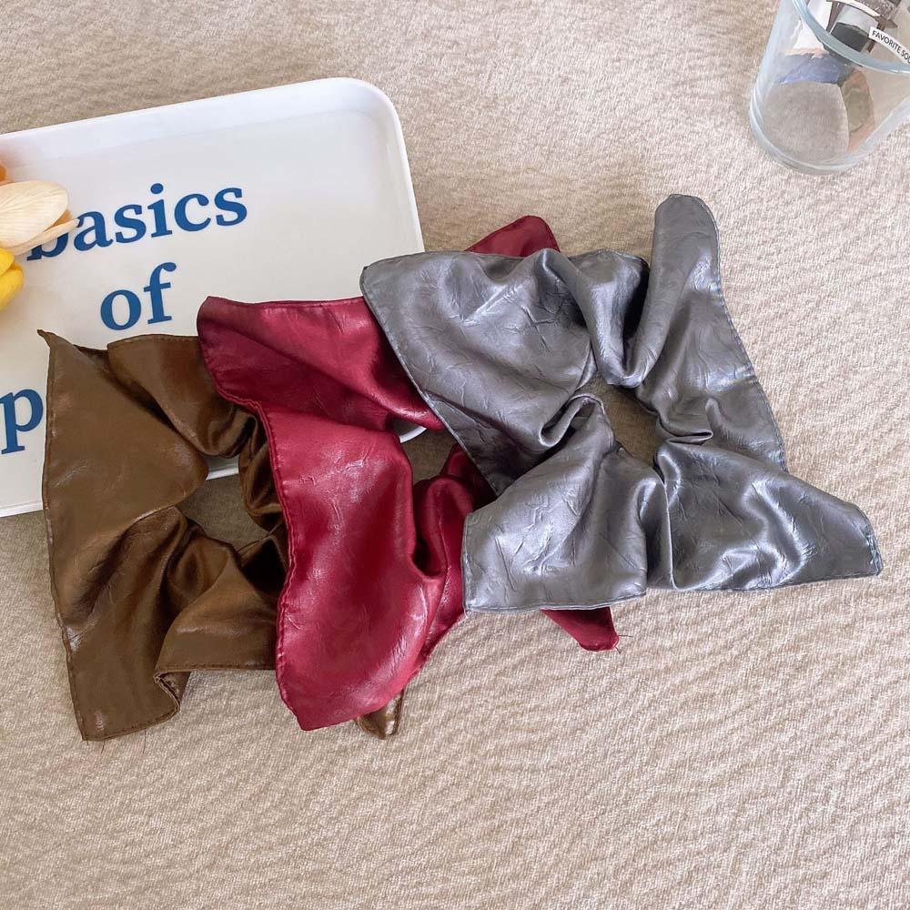 Pleated Soft PU Scrunchies Elastic Large Intestine Hair Ring Retro Ponytail Holder  Party