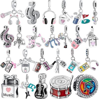 925 Silver Gitarr Mikrofon Musikberlock Hänge för Armband Halsband Nyckelring Smyckestillbehör