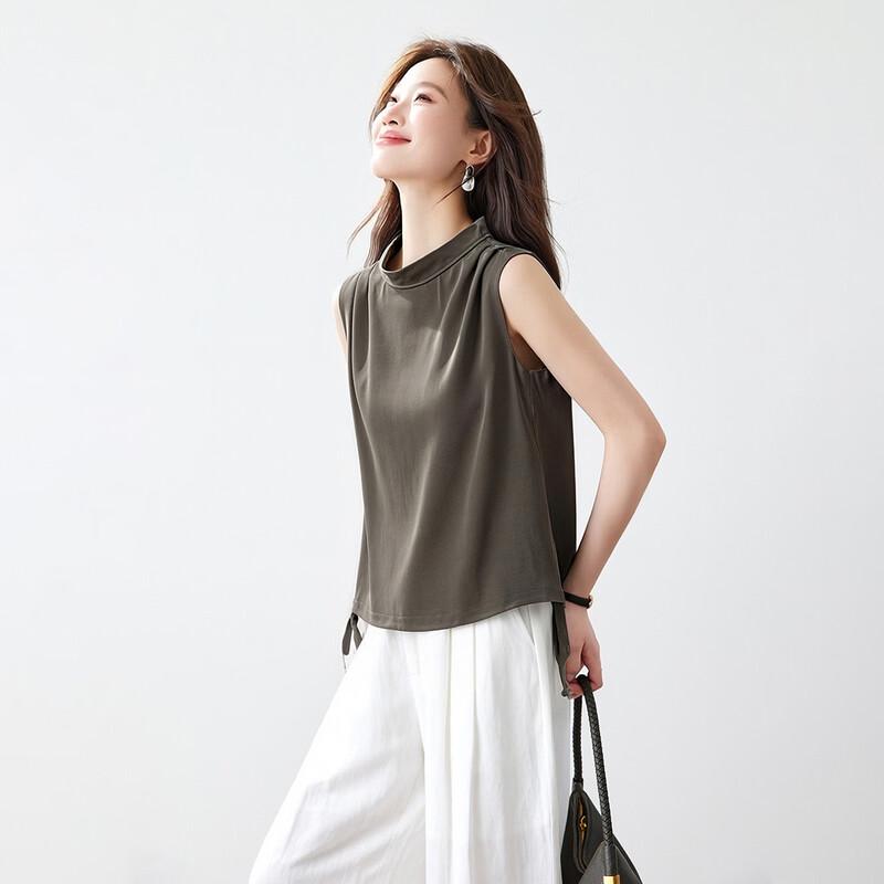 Women's 100% Mulberry Silk Stand Collar Sleeveless Vest