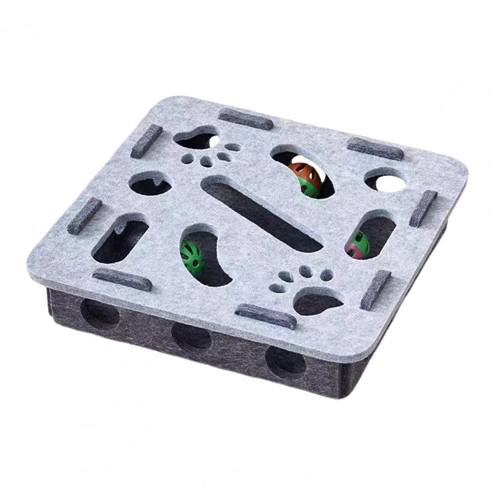 Pudełko Wzbogacające Puzzle dla Kotów Zabawka Labirynt dla Kota do Samodzielnej Zabawy Zabawka Labirynt do Drapania dla Kota z Kulkami Dzwonkowymi dla Kotów Domowych Filc dla Aktywnych