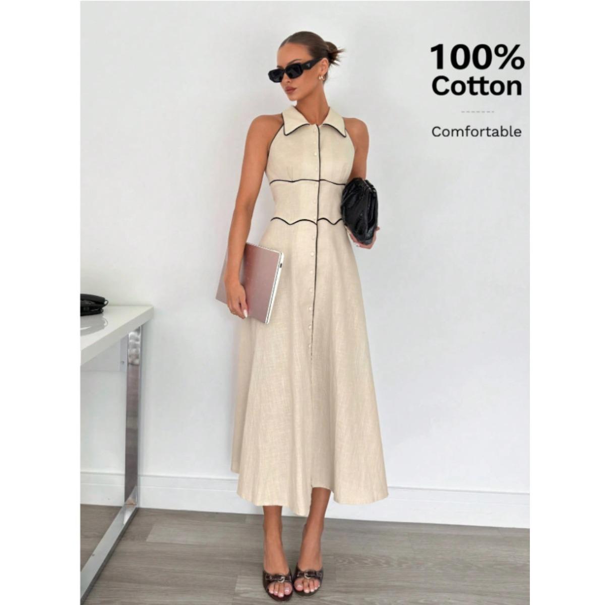 

Fall New Arrival Women s Casual Sleeveless Lapel Single-Breasted High Waist Dress XS