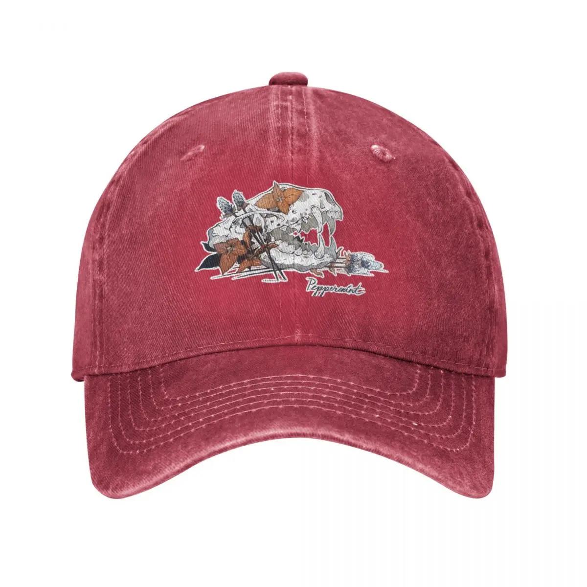 MorbidiTea Peppermint with Skunk Skull Baseball Cap Beach Outing Snapback Cap Sunscreen Big Size Hat For Girls Unisexs