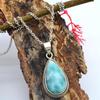 Handmade Larimar Gemstone Solid Pendant Necklace 925 Sterling Silver Women Jeweley