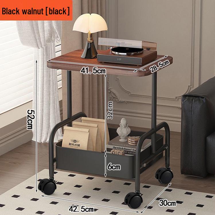 Movable Double Layer Coffee & Tea Table with Wheels and Storage Shelves for Living Room or Bedroom