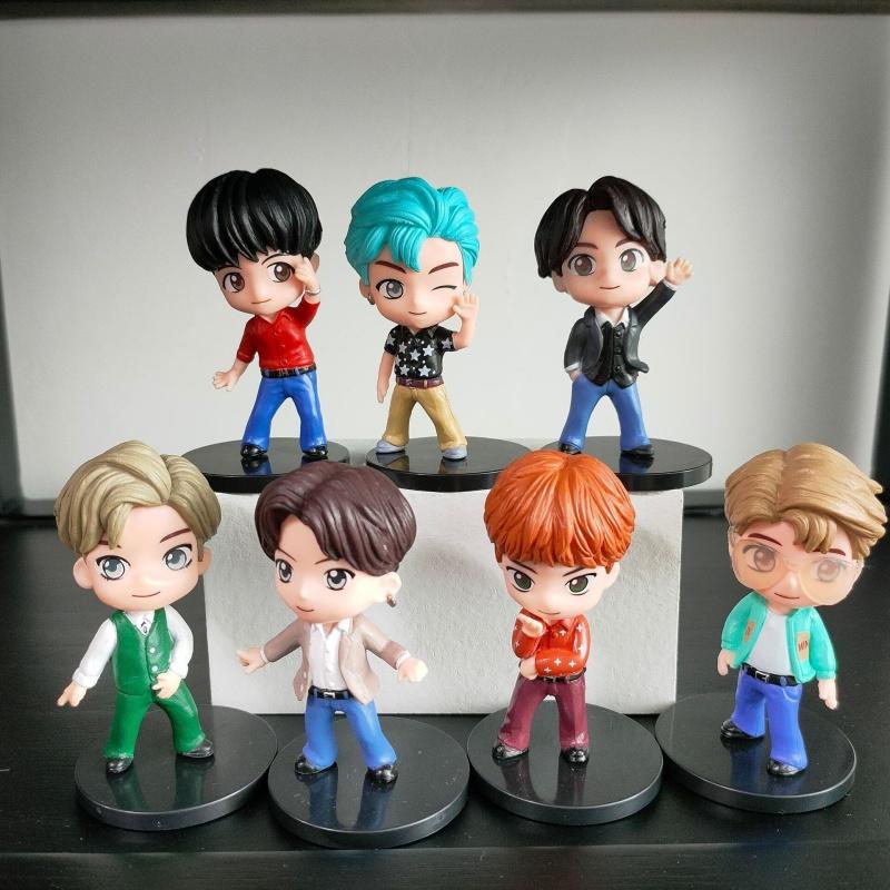 Set de 7 pièces Figurines d'Action Poupée Modèle Jouet Rm Jin Suga Jhope Jimin V Jungkook Star Idol Mignon Dessin Animé Ornement de Bureau Cadeau Pour Fans