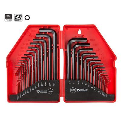 30-Piece Hex Key Wrench Set, Chrome Vanadium Steel, Flat Head, Metric & Inch, High-Quality Blackened Finish.