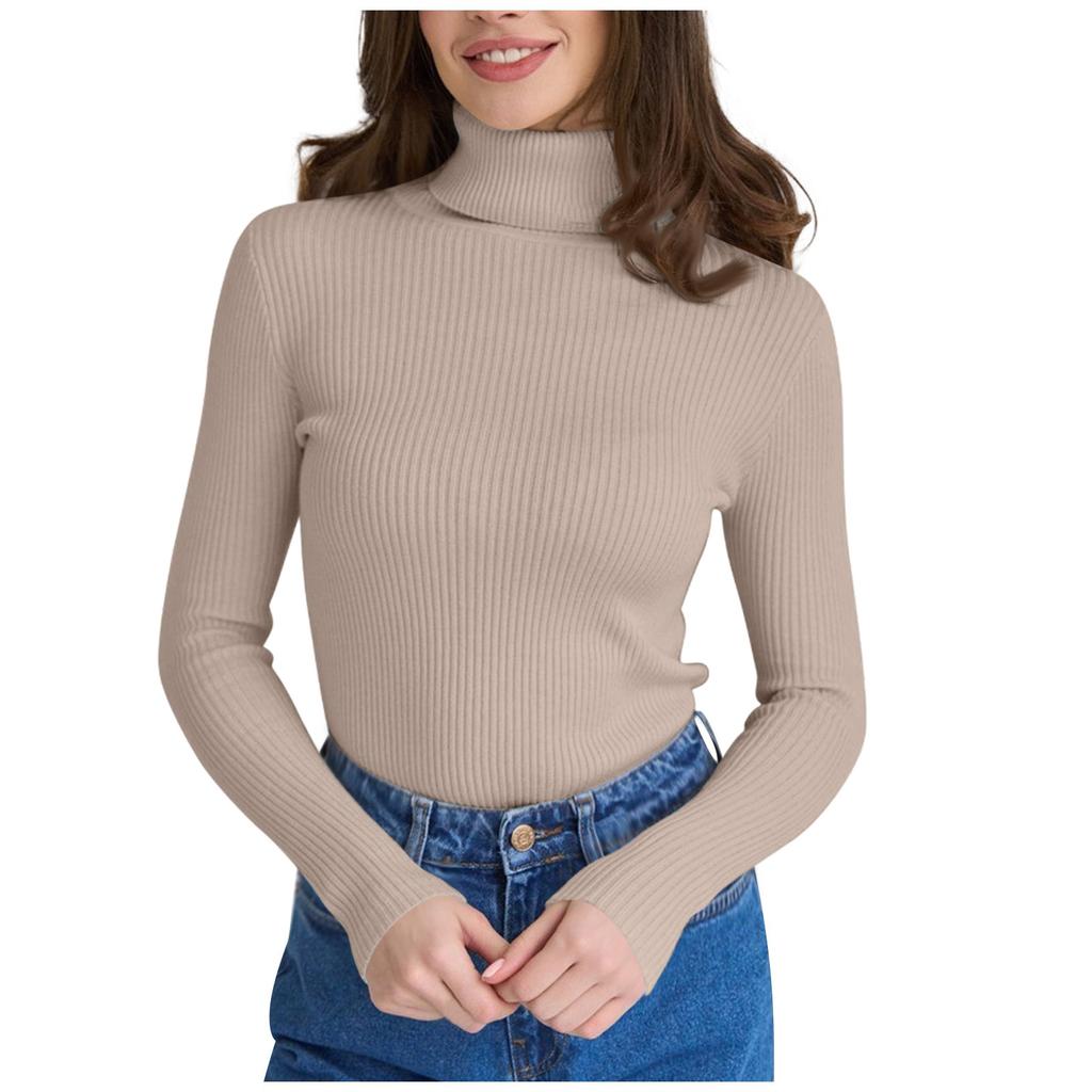 Women's Turtleneck Knit Sweater Top Long Sleeve Casual Basic Layering Pullover