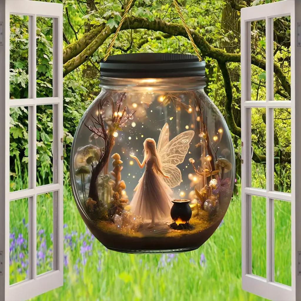 Acrylic fairy theme Mason Jar Light Catcher Wall hanging signs - Magic Forest Elf decorations for bedroom, living room, garden