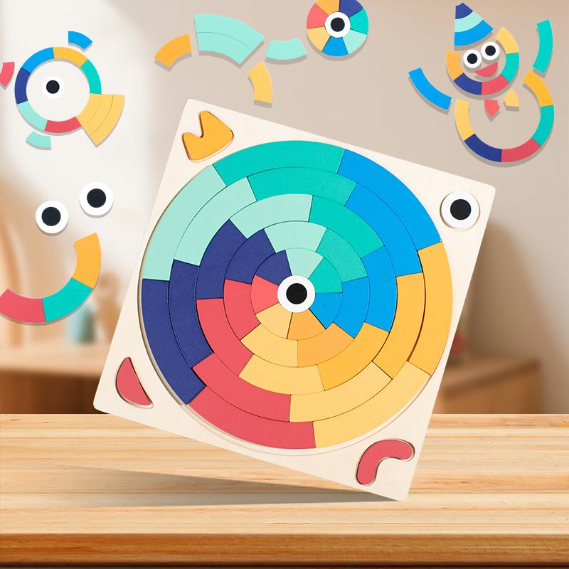 Montessori DIY Game Wooden Rainbow Creative Blocks Puzzle Color Shape Cognitive Educational Toys Gift For Children Kids