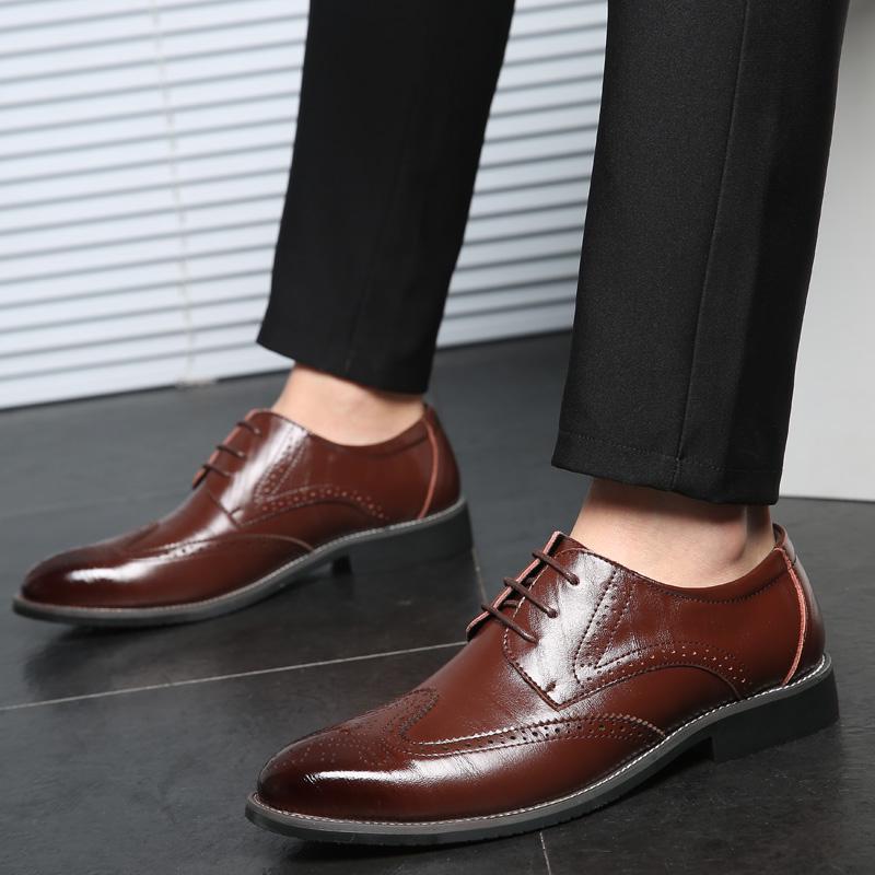 Men Oxford Genuine Leather Dress Shoes Formal Business Shoes Lace Up Flats Male Casual Shoes
