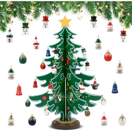 LIHAO Christmas Advent Calendar, 24 Days Tabletop Christmas Tree Countdown Calendar with 24PCS Ornaments for Boys Girls Kids Party Favors, Classroom